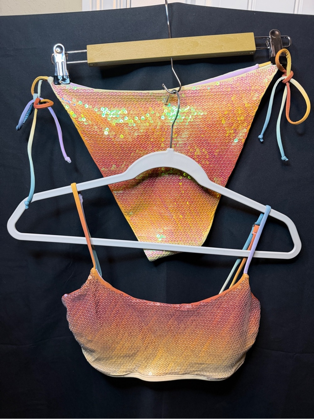 Gianni Bini Iridescent Sunset Sequin Tie-Side Bikini